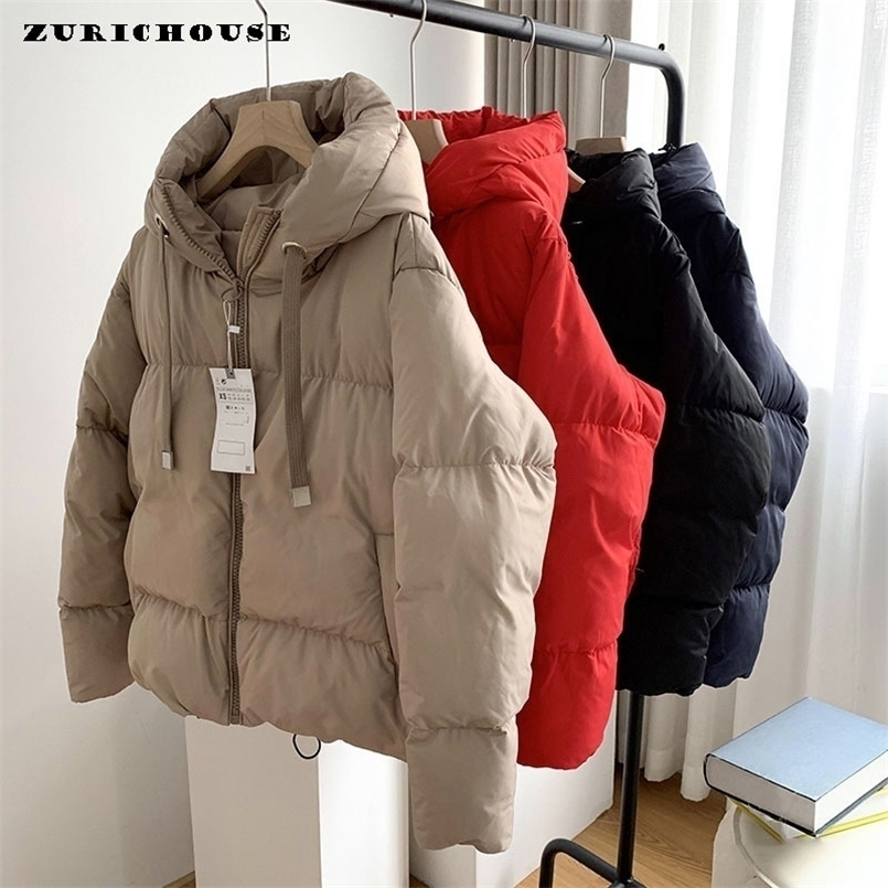 Women's Down Parkas Women's Winter Coats Warm Hooded Parka Solid Color Wild Casual Loose Thicken Fluffy Cotton-padded Jacket Women Jaqueta F