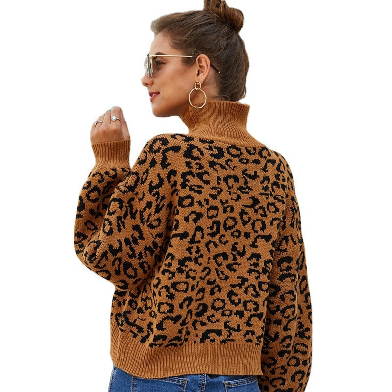 Women's Knits Tees Ladies Leopard Autumn Winter Women Sweater Turtleneck Casual Jumper Knitted Pullover Women Sweaters Top Female Pull Knitwear 2