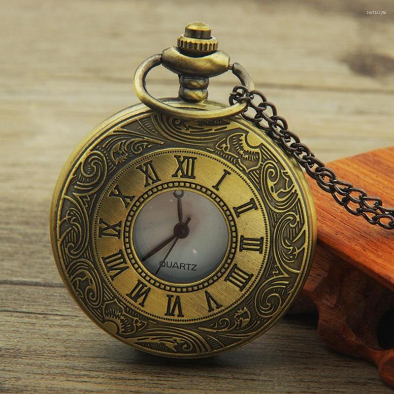 Pocket Watches Watch Hollow Quartz Pendant Chain Clock Male Zakhorloge, Bronze