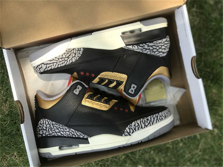 Basketball Shoes Men Sports Sneakers Black Gold Red-metallic Gold-cement Grey Ck9246-067 Outdoor Original 3 3s