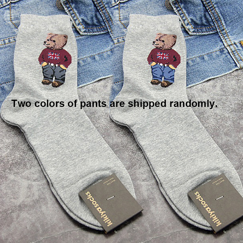 Mens Socks 5 Pairs Bear Mens Socks Cotton Cartoon Gentleman Harajuku Skateboard Socks Winter Warm Novelty Breathable Sox Christmas Gift 221007