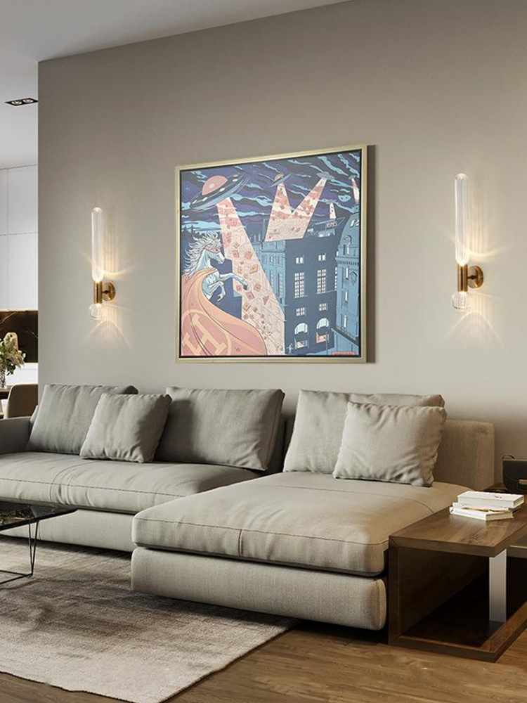 Modern Glass Wall Lamps for Living Room - Surface-Mounted LED with Gold Metal Frame