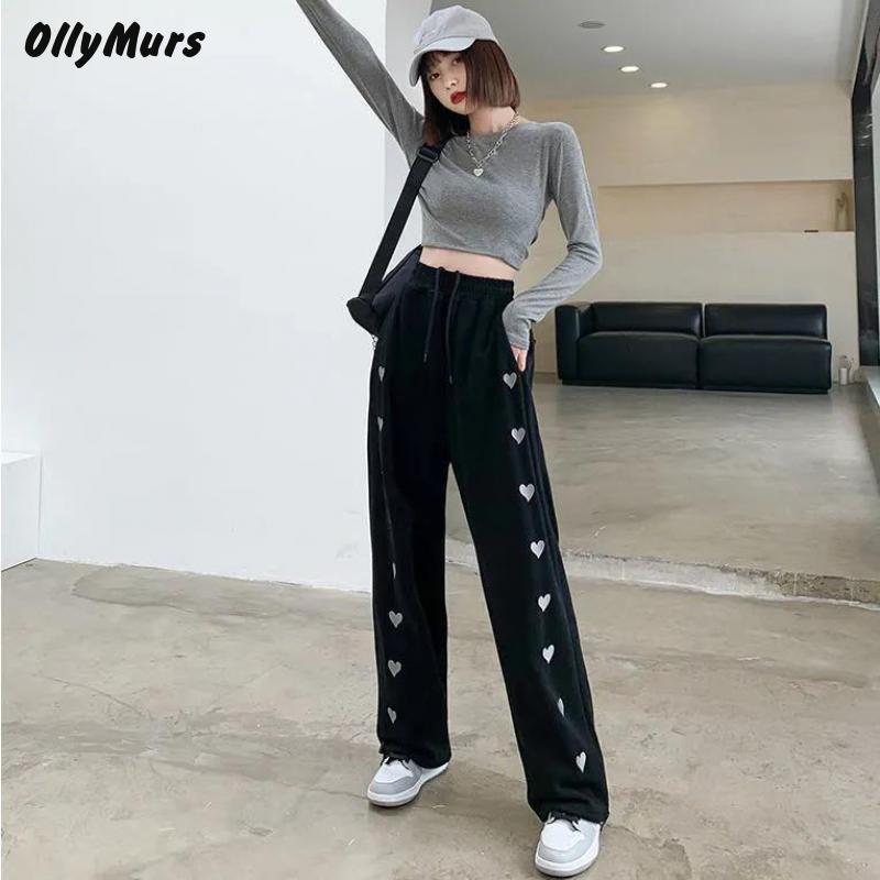 Womens Pants Capris Pants Women Black High Waist Wide Leg Pant Harajuku Fashion Baggy Vintage Sweatpants Wide Trousers for Women Outfits Streetwear 22
