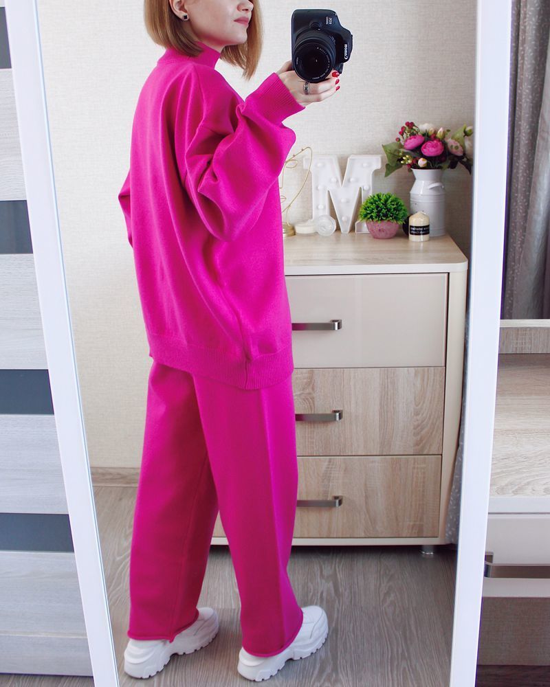 Women's Two Piece Pants GIGOGOU High Quality Two Piece Women Sweater TrackSuit Autumn Winter OverSized Loose Pant Suits Thick Warm Lady Knitted S