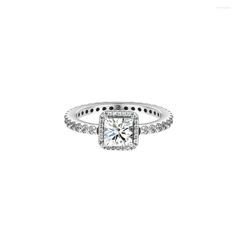 Cluster Rings Authentic 925 Sterling Silver Ring Clear CZ Timeless Elegance Finger For Women Wedding Jewelry Bague Femme Argent