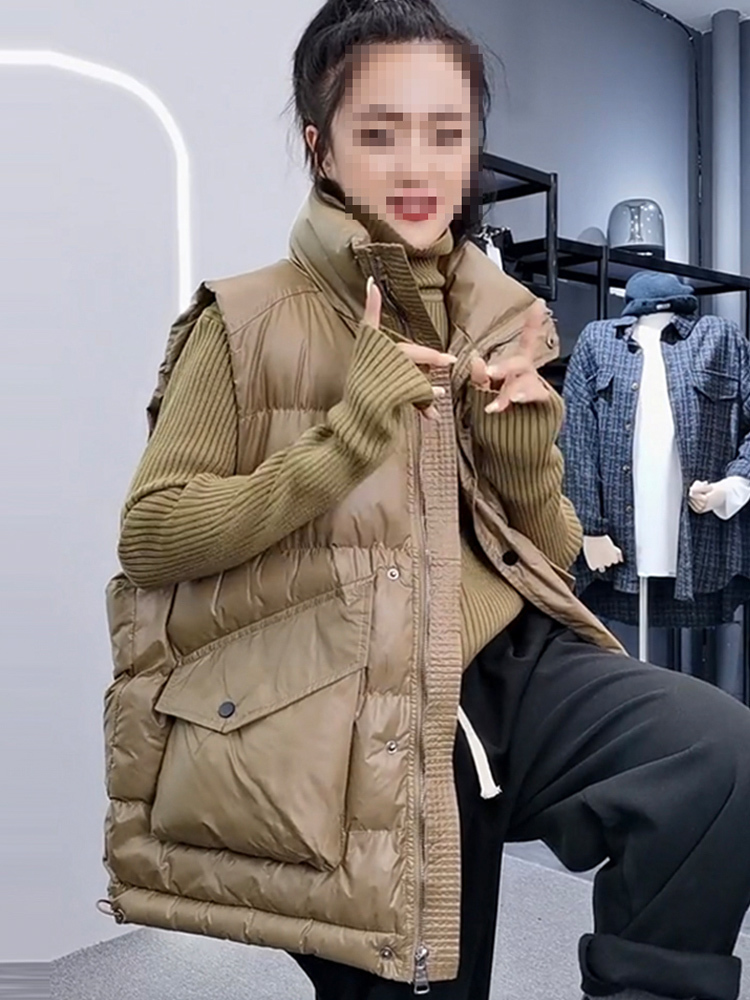 Women's Vests Janveny Fashion Down Vest Women's Autumn Winter Stand Collar Gilet 90 Duck Down Waistcoat Loose Female Sleeveless 221007