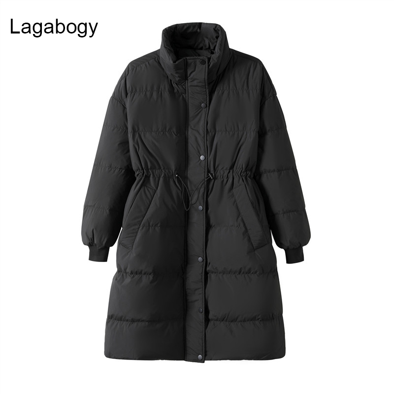 Women's Down Parkas Lagabogy Winter Stand Collar Long Women White Duck Down Jacket Female Loose Windproof Khaki Parka Thick Warm Snow Coat 221007