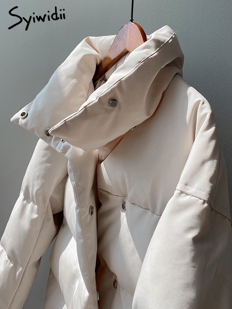 Women's Down Parkas Syiwidii Fall Puffer Jacket Winter Coat Women Oversized Thicken Warm Parkas Elegant Ladies Stand Collar Button Down Outwear 2