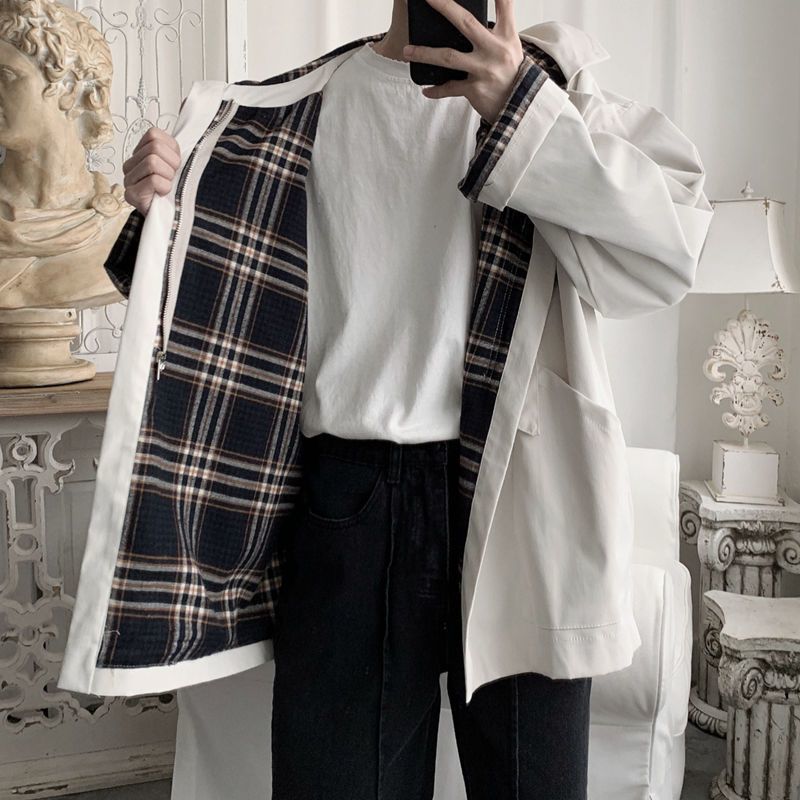 Men's Jackets Spring Autumn Hooded Jacket Korean Loose Trend Vintage Hong Kong Style Plaid Handsome Windbreaker Preppy Hip Hop Jacket 221006