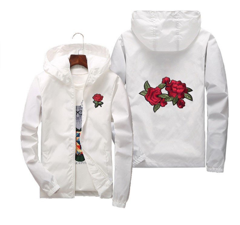 

men jacket designer coat puffer hoodie windbreaker womans kid coats jackets mens Hooded long sleeve rose Floral pocket winter coat windbreak White Roses Outwear, 06