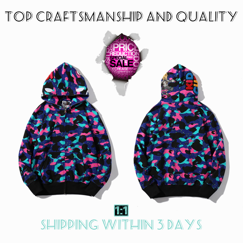Top Craftsmanship Mens designer apes hoodies men women tiger full zip hoodie shark jacket color grid Harajuku sweatshirt Fashion co-branding Reflective hoodys 3-11