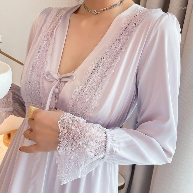 Women's Sleepwear Women's Long 2 Pieces Robe Set Women Satin Silk Kimono Gown Lace Patchwork Nightwear Home Clothes Soft Intimate, Black
Women's Sleepwear Women's Long 2 Pieces Robe Set Women Satin Silk Kimono Gown Lace Patchwork Nightwear Home Clothes Soft Intimate, Black