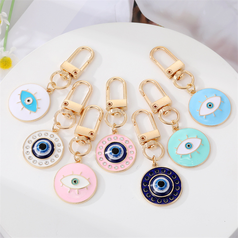 Round Evil Eye Keychain Key Ring For Friends Couples Boho Blue Turkish Eye Bag Car KeyRing Charm Accessories Jewelry