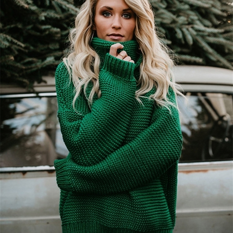 Women's Knits Tees Women Pullover Thick Autumn Winter Clothes Warm Knitted Oversized Turtleneck Sweater For Women's Green Tops Woman Jumper 