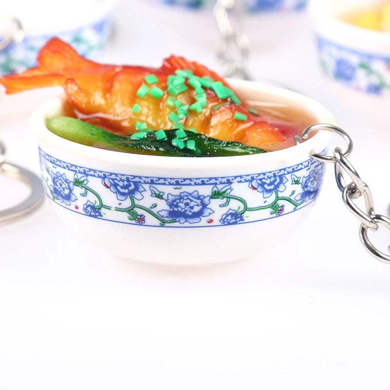Imitation Food Keychain Handmade DIY Rice Noodle PVC Keychains Fashion Accessories key Chain keyring