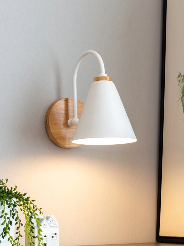 Wooden wall lights modern bedroom bedside wall lamp for kitchen restaurant Nordic macaroon sconces