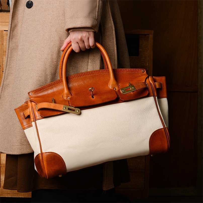 Genuine Leather Bags Herme Birkins Handbags top American canvas layer with cowhide vegetable tanned leather fashion bag womens handbag leisure mens Satchel, Camel trumpet
Genuine Leather Bags Herme Birkins Handbags top American canvas layer with cowhide vegetable tanned leather fashion bag womens handbag leisure mens Satchel, Camel trumpet