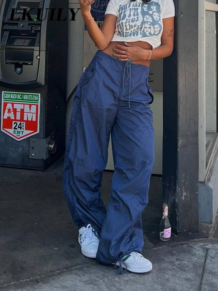 Womens Pants s Parachute Y2k Vintage Cargo Women Streetwear Sweatpants Fashion Overalls Baggy Drawstring Low Waist Trouser 221007