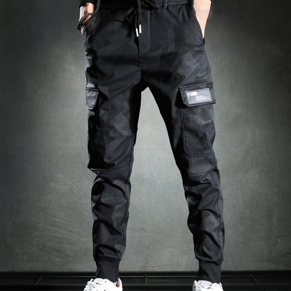 Mens Pants Cargo Pants Mid Waist Multi Pockets Men Pants Bottoms Printed Ankle Tied Trousers Elastic Waists Loose Laceup Men Overalls 221007