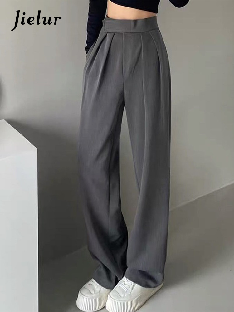 Womens Pants Capris Jielur Brown Wide Leg Women Classic Suit Pants Vintage Palazzo Office Elegant Casual Black Trousers Female High Wasit Pants 221007