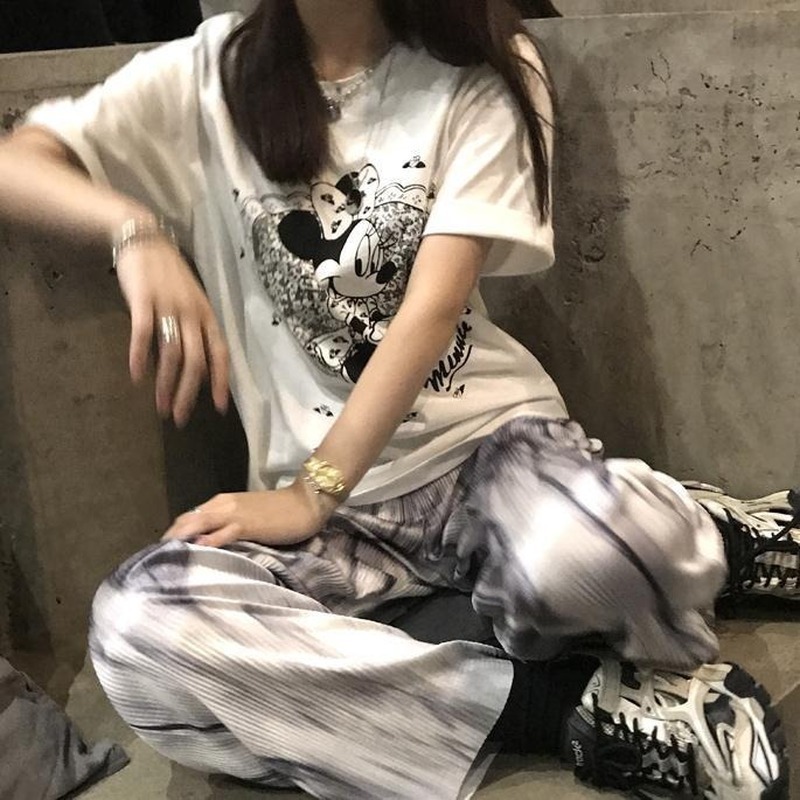 Womens Pants Capris Wide Leg Pants Women Harajuku High Waist Chic Vintage BF Style Teens Streetwear Ins Elastic Trouser Pantalones Vintage Preppy 2210