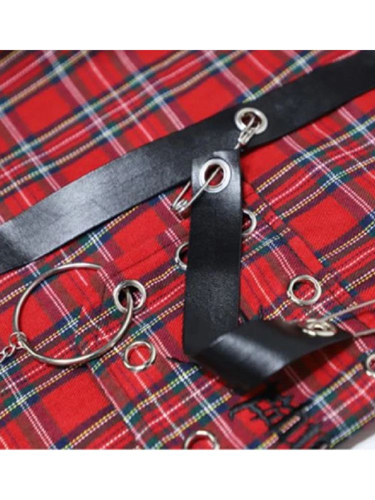 Womens Pants Capris HOUZHOU Punk Cargo Plaid Pants Women Gothic Harajuku Red Checkered Wide Leg Trousers For Female Autumn Streetwear Hippie Fashion 2