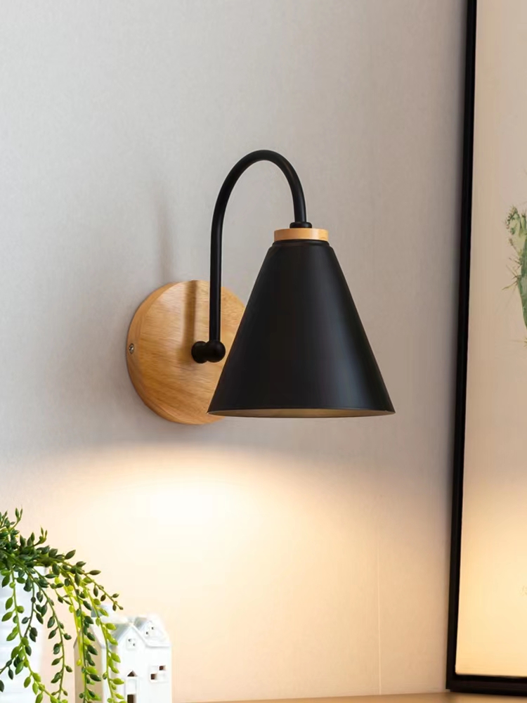 Wooden wall lights modern bedroom bedside wall lamp for kitchen restaurant Nordic macaroon sconces