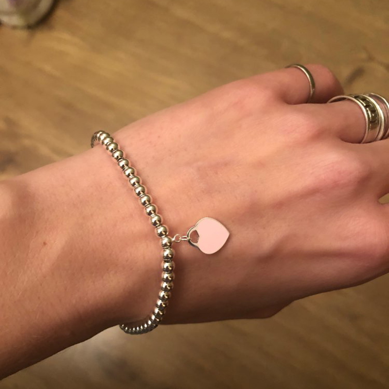 100% Sterling Silver Beaded heart Tag strands charm bracelet for women Fashion 4mm T beads femme gift Woman female love Blue Designer jewelry bracelets friendship
100% Sterling Silver Beaded heart Tag strands charm bracelet for women Fashion 4mm T beads femme gift Woman female love Blue Designer jewelry bracelets friendship