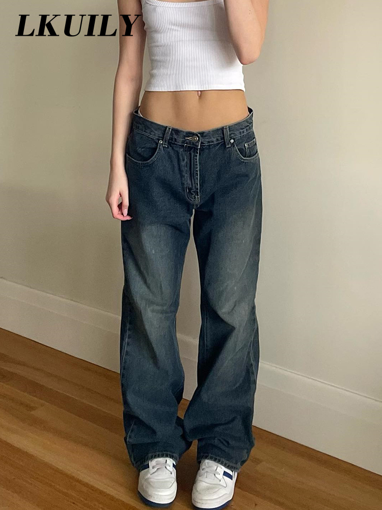 Womens Jeans High Waist Women Baggy Fashion Straight Leg Pants Y2k Denim Trousers Vintage Loose Blue Washed Mom 221007