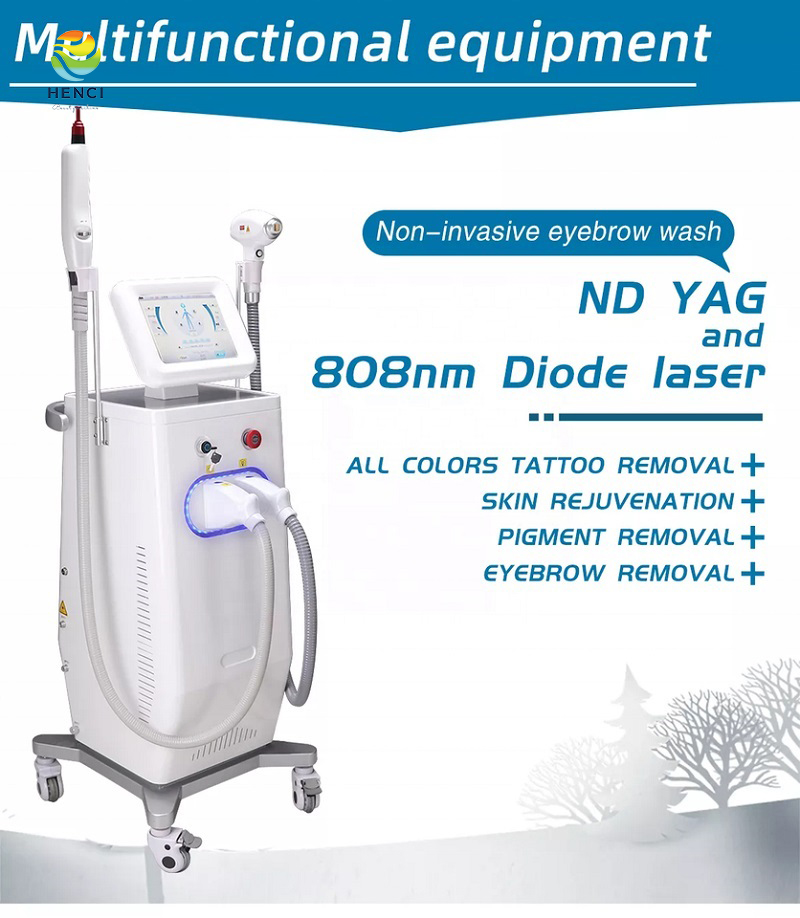 New Ce 2in1 808 Diode Laser Hair Removal Q Switched Nd Yag 755 Nm Picosecond Laser Tattoo Remove Machine