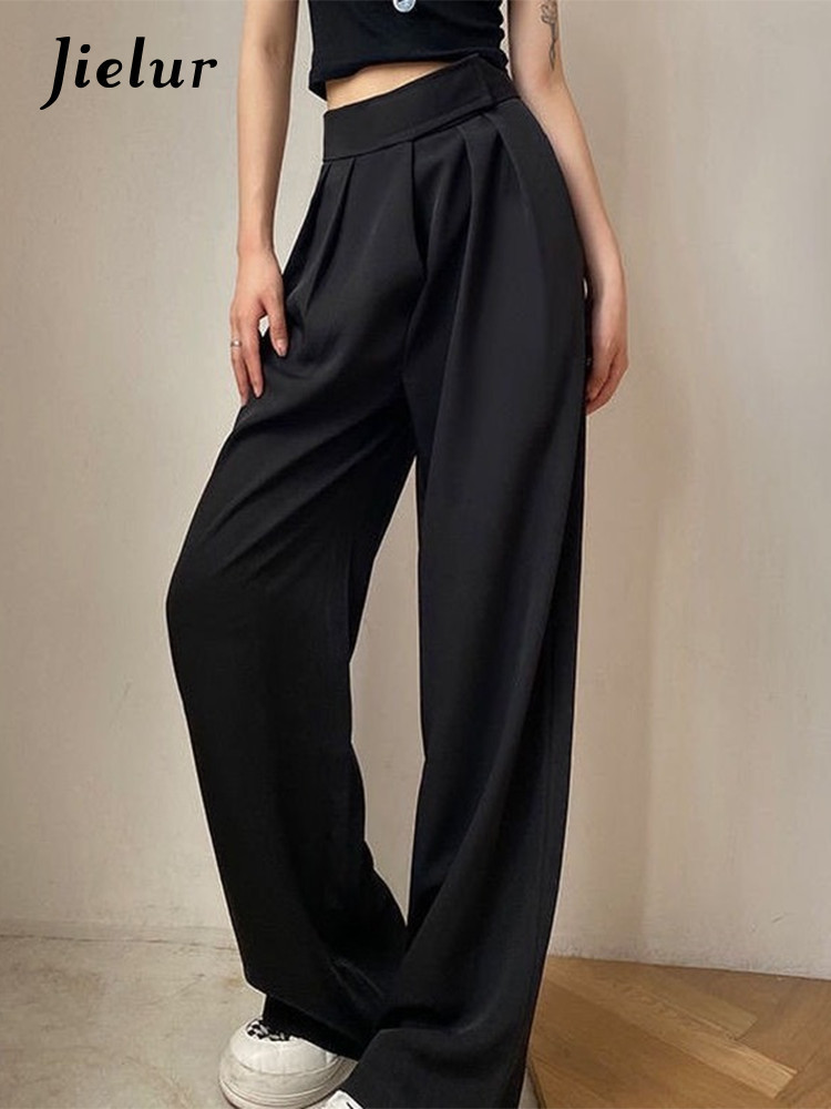 Womens Pants Capris Jielur Brown Wide Leg Women Classic Suit Pants Vintage Palazzo Office Elegant Casual Black Trousers Female High Wasit Pants 221007