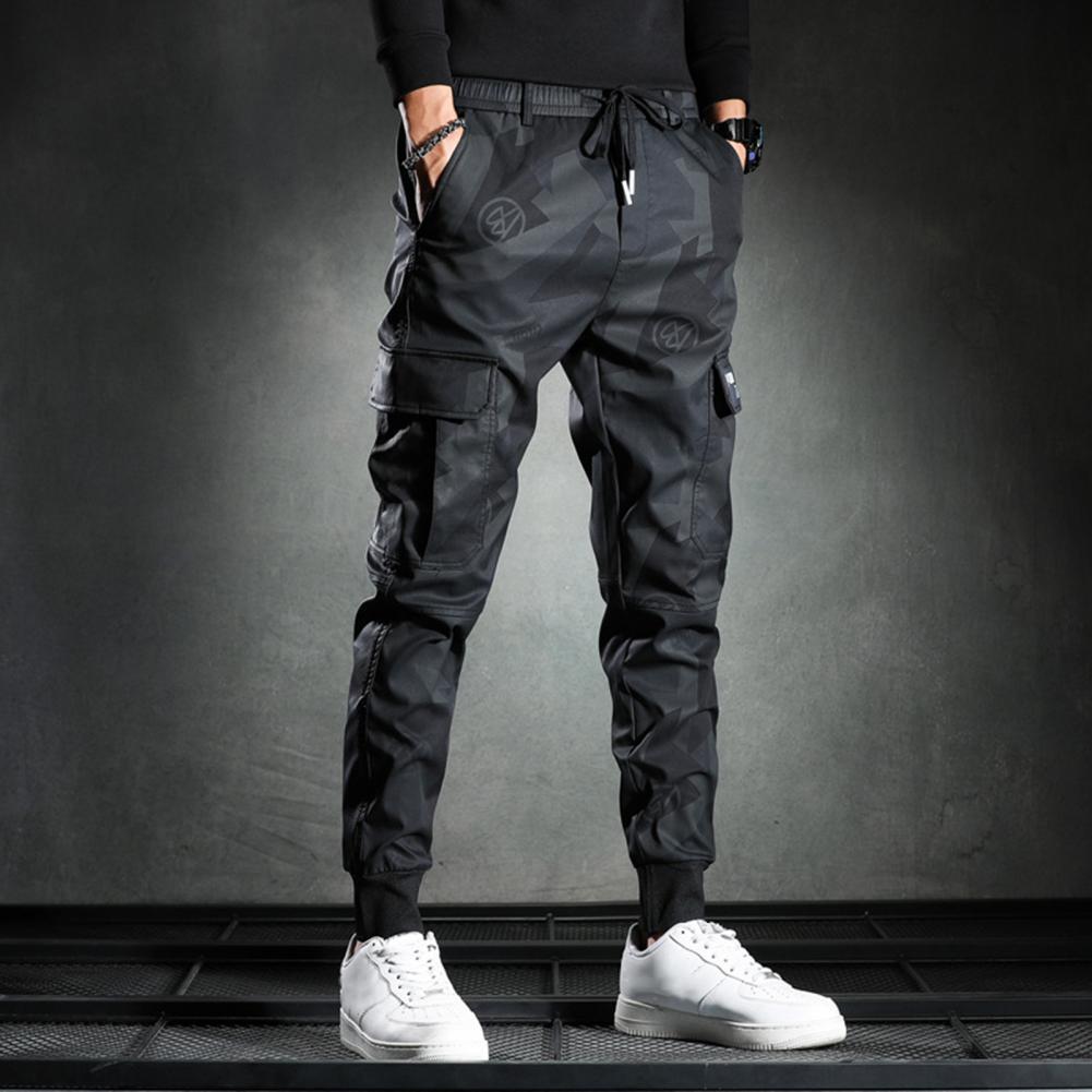 Mens Pants Cargo Pants Mid Waist Multi Pockets Men Pants Bottoms Printed Ankle Tied Trousers Elastic Waists Loose Laceup Men Overalls 221007