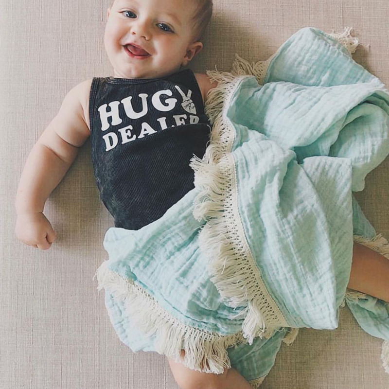 Sleeping Bags Cotton Muslin Swaddle Blankets for born Baby Tassel Receiving Blanket Born Wrap Infant Quilt Bed Cover 221007