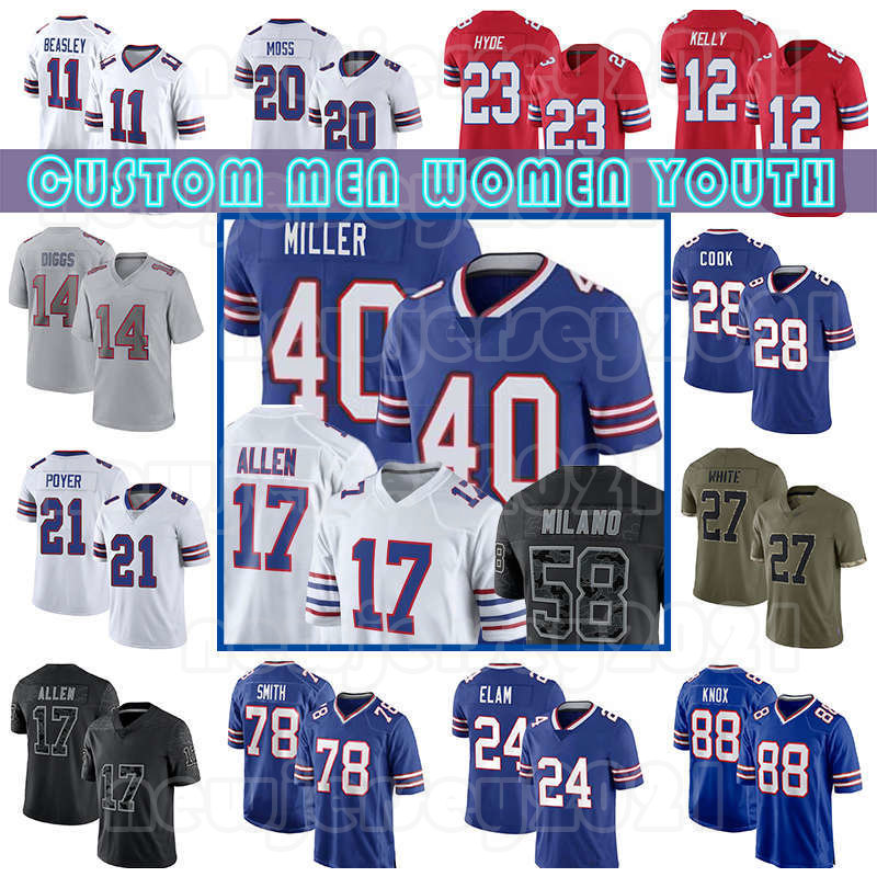 17 Josh Allen 14 Stefon Diggs 40 Von Miller Football Kaiir Elam Jerseys Dawson Knox James Cook Tre'Davious White Gabriel Davis Jim Kelly Micah Hyde 91 Oliver 21 Poyer, Custom men (b e)
17 Josh Allen 14 Stefon Diggs 40 Von Miller Football Kaiir Elam Jerseys Dawson Knox James Cook Tre'Davious White Gabriel Davis Jim Kelly Micah Hyde 91 Oliver 21 Poyer, Custom men (b e)