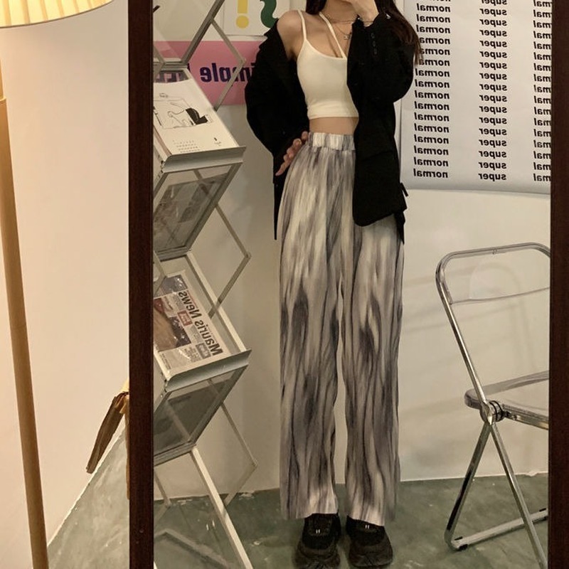 Womens Pants Capris Wide Leg Pants Women Harajuku High Waist Chic Vintage BF Style Teens Streetwear Ins Elastic Trouser Pantalones Vintage Preppy 2210