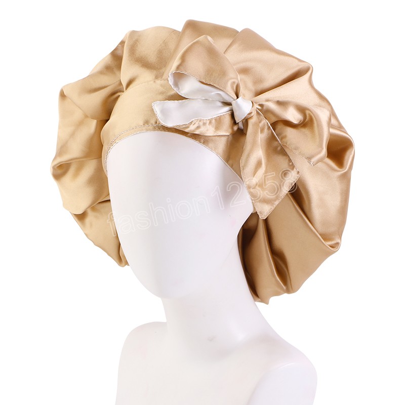 Large Adjustable Satin Turban Cap Double Layer Reversible Silky Night Sleeping Cap Head Tie Band Bonnet for Women Curly Braid Hair Hat
