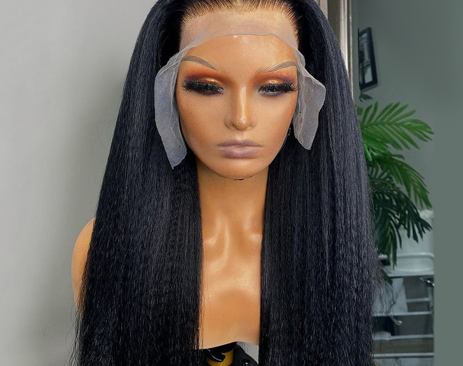 Transparent Kinky Straight 13x6 Lace Frontal Wigs Yaki Straight Human Hair Wig Pre Plucked Glueless Lace Closure Wig 250 Density