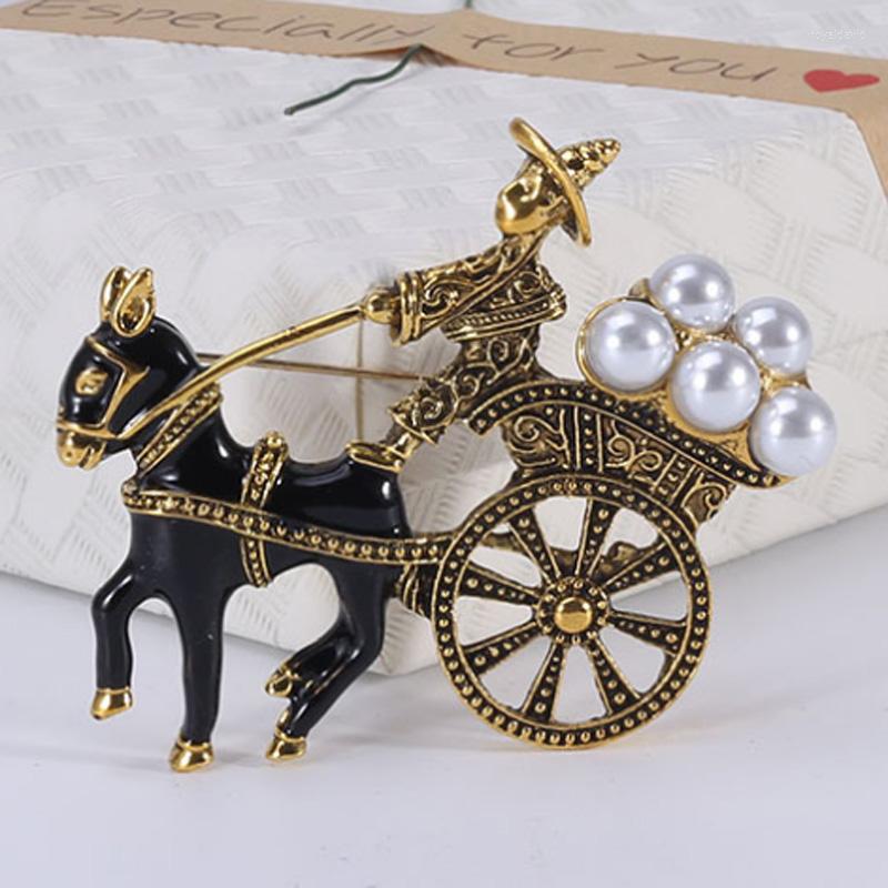 Brooches Zlxgirl Jewelry Antique Gold Vintage Horse Car Scarf Pins For Men's Gifts Nice Enamel Animal Pearl Hijab Accessory Broches