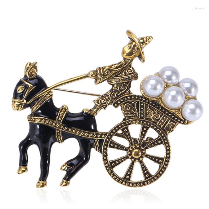 Brooches Zlxgirl Jewelry Antique Gold Vintage Horse Car Scarf Pins For Men's Gifts Nice Enamel Animal Pearl Hijab Accessory Broches
