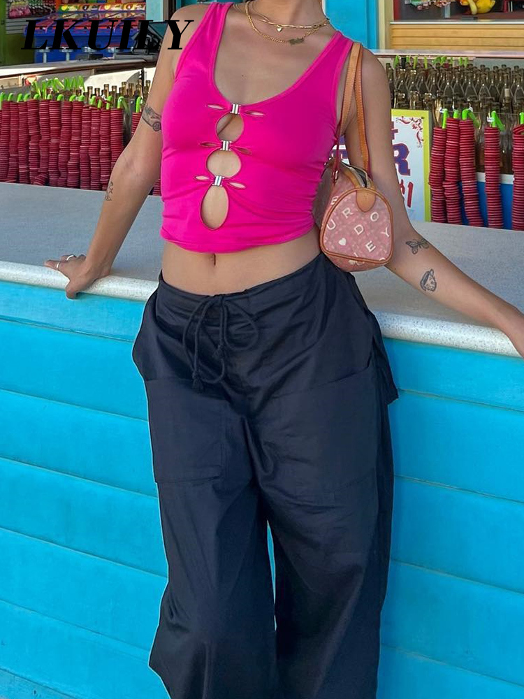 Womens Pants s Parachute Y2k Vintage Cargo Women Streetwear Sweatpants Fashion Overalls Baggy Drawstring Low Waist Trouser 221007