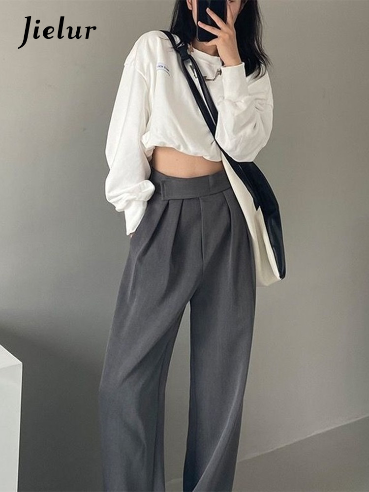 Womens Pants Capris Jielur Brown Wide Leg Women Classic Suit Pants Vintage Palazzo Office Elegant Casual Black Trousers Female High Wasit Pants 221007