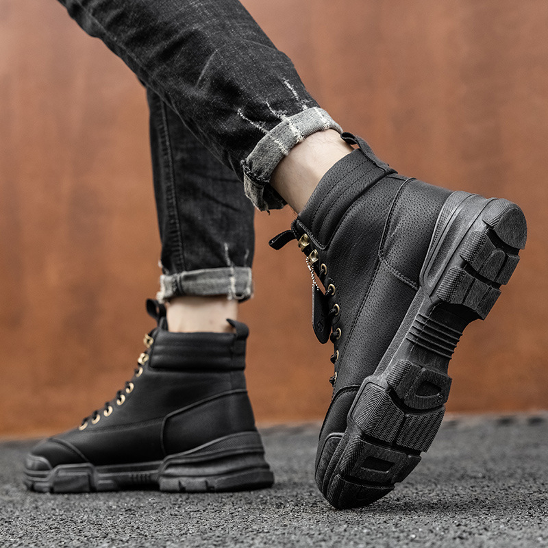 Boots Men Casual Boots Platform Sneakers Leather Sneakers Work Shoes Male Vulcanized Travel Running Walking Moccasins Shoe 221008