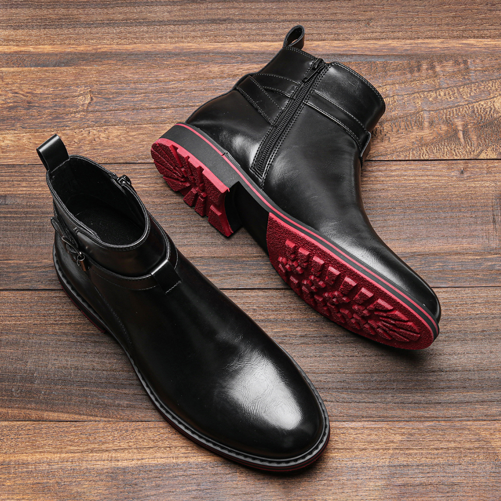 Boots Men Patent leather Boots Men Ankle Boots With Zipper 221008, Black 647
