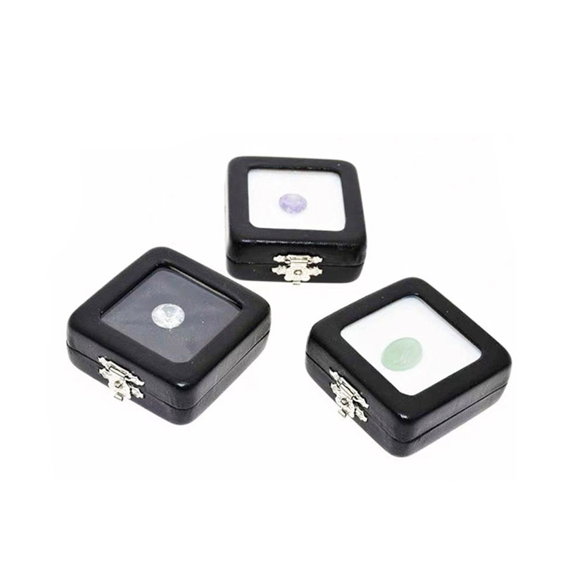 Black PU Leather Gemstone Display Box Loose Diamond Jewelry Box Show Case Storage Box Holder with Clasp Lids Sponge for Gems Coins Displaying and Gift