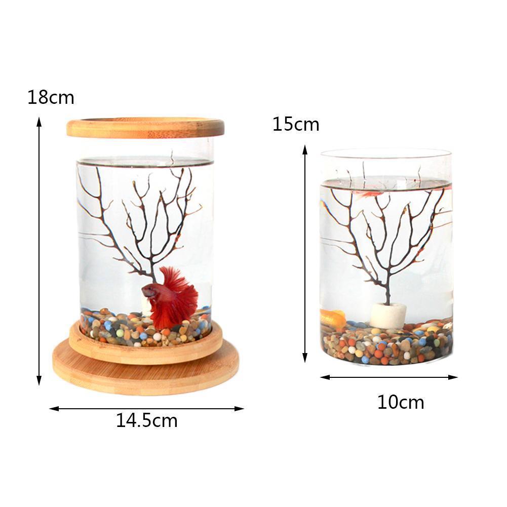 Aquariums 1PCS Mini Glass Bamboo Base Tank Rotate Decoration Fish Bowl Ecological Bottle Aquarium Accessories 2201007