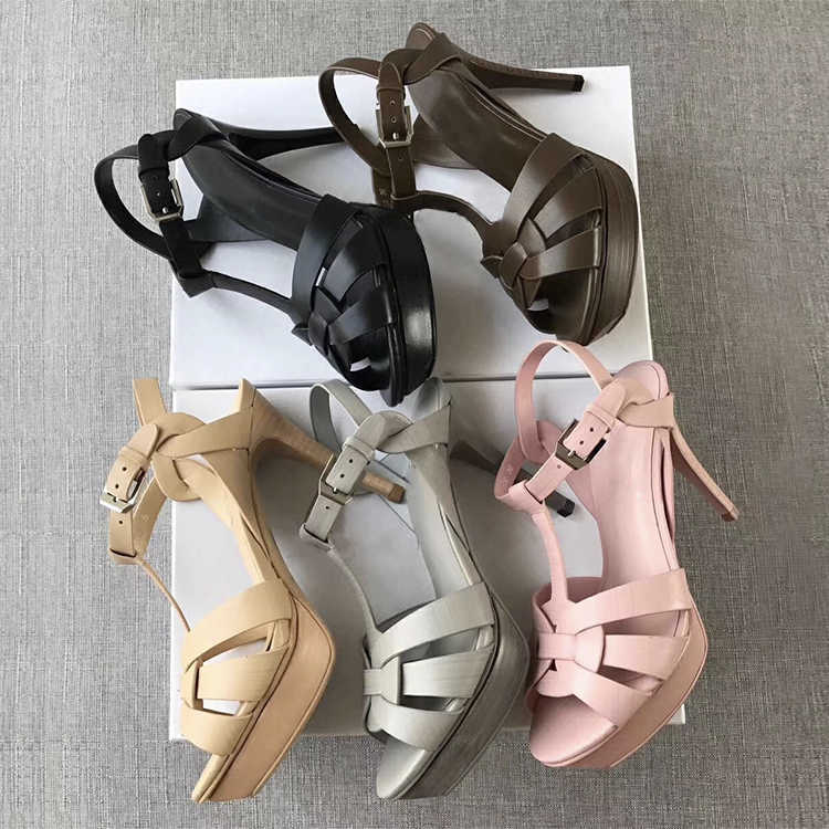 Designer Shoes Tribute Sandals Patent Soft Leather Platform High Heel Stiletto Sandals T-strap Lady Shoes Pumps 10cm And 14cm With Box NO23 10 And 14 Cm