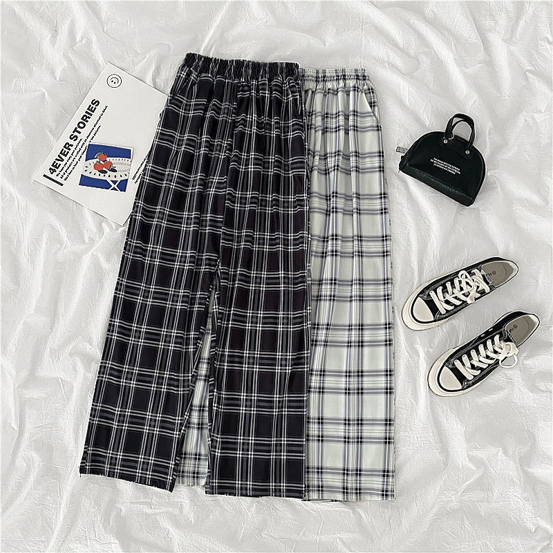 Womens Pants Capris Casual Pants Women Pockets Causal Highwaist Wideleg Spring Plaid Loose Pleated Streetwear Allmatch Trendy Vintage BF Harajuku 2210