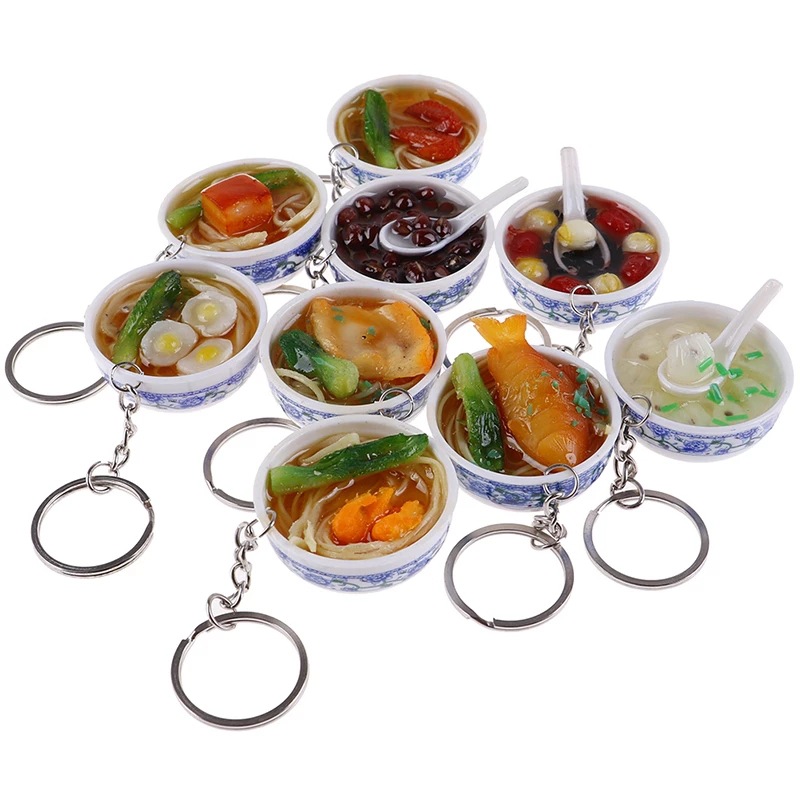 Imitation Food Keychain Handmade DIY Rice Noodle PVC Keychains Fashion Accessories key Chain keyring
