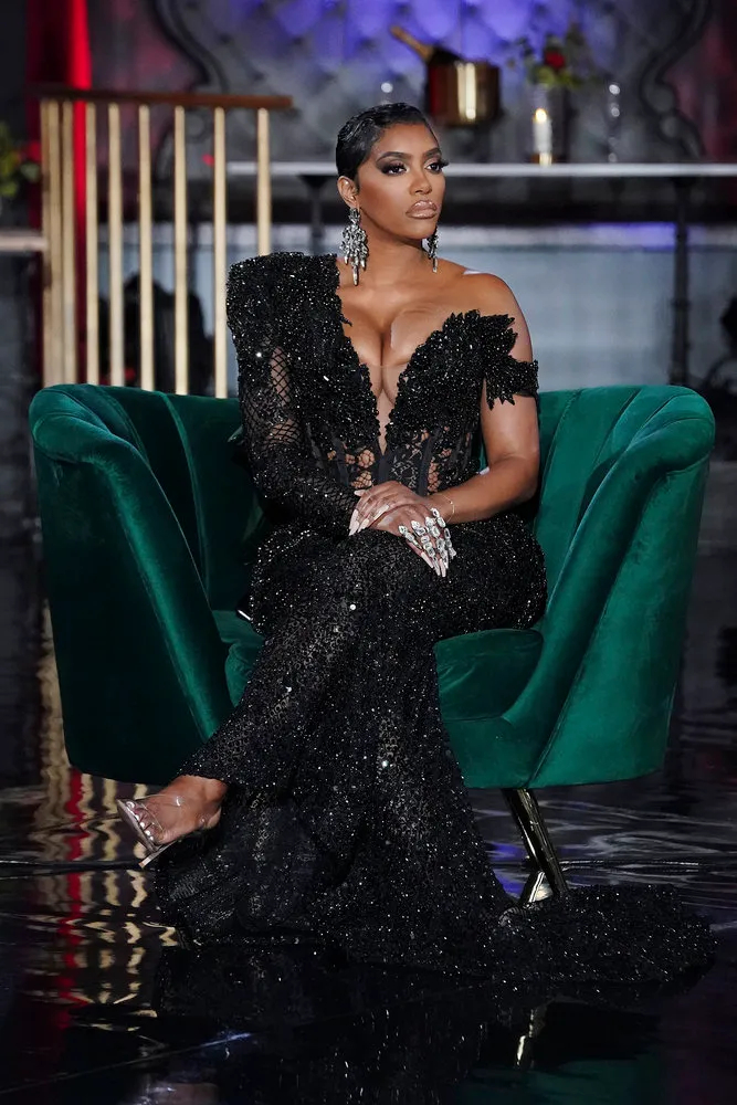 Shines Black Evening Dresses TV Star Porsha Williams Beaded One Shoulder Sleeve Lace Corset Sexy Engagement Dress Illusion Mermaid Prom Party Gowns Fo
