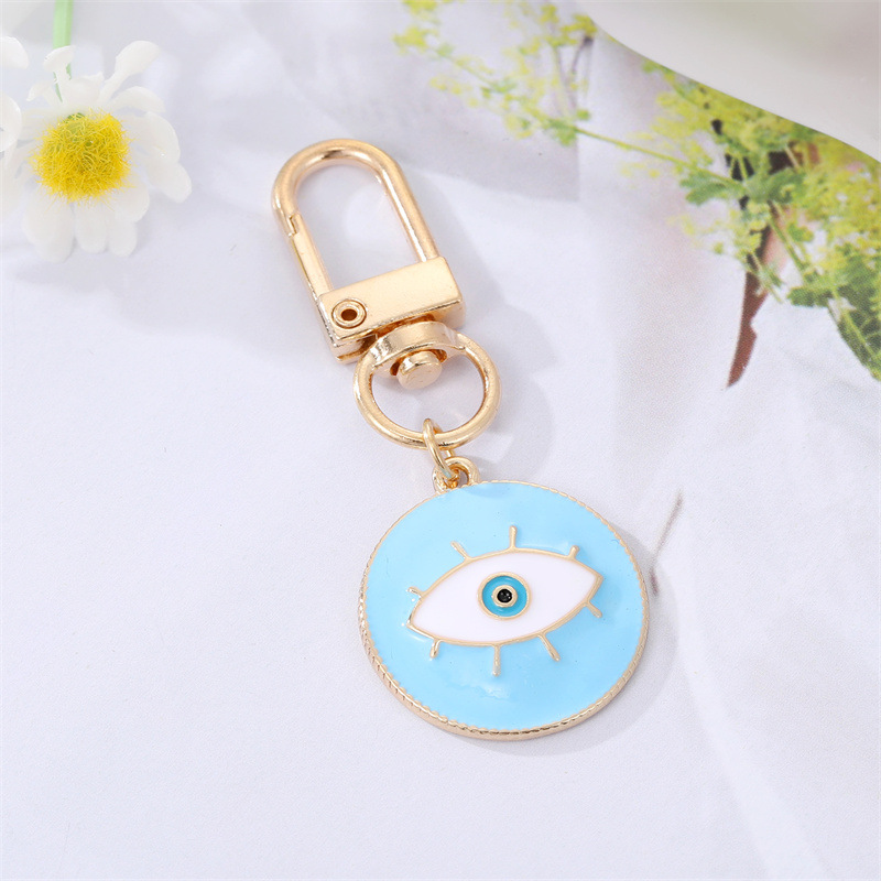 Round Evil Eye Keychain Key Ring For Friends Couples Boho Blue Turkish Eye Bag Car KeyRing Charm Accessories Jewelry